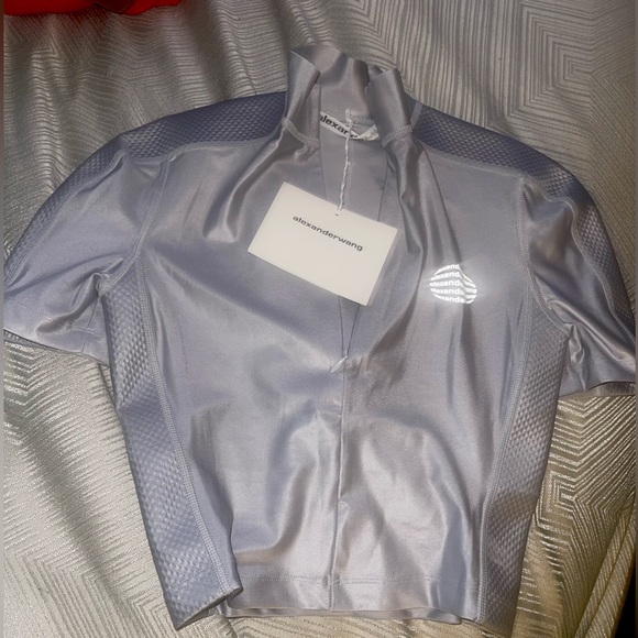 Alexander Wang Rashguard short sleeve mock neck half zip crop top, size xs - Picture 1 of 9